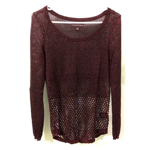 Rock & Republic Red and Black Sparkly Mesh Sweater - Picture 1 of 5